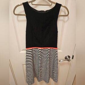 Judith & Charles Black and White Striped Dress with Red Accent